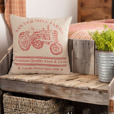 Sawyer Mill Charcoal Tractor Pillow Red 18